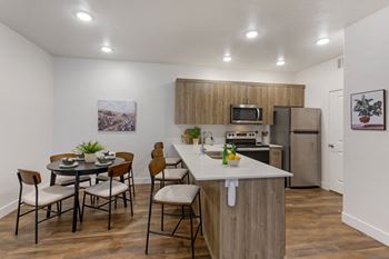 Open kitchen and dining area